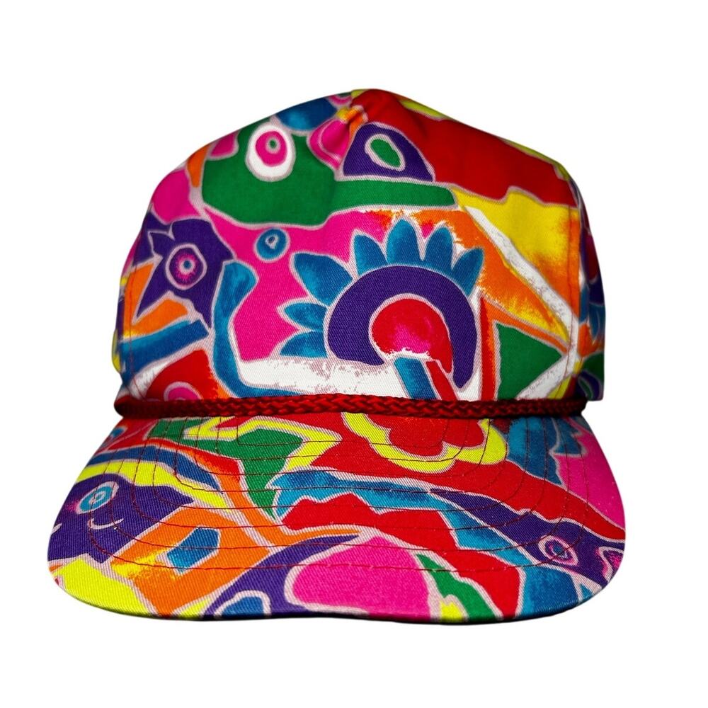 Vintage 90s neon Psychedelic Abstract Print Snapback Nissin Trucker Hat OSFA